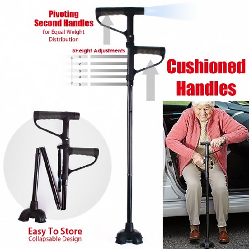 Folding non-slip walking stick with LED lighting 