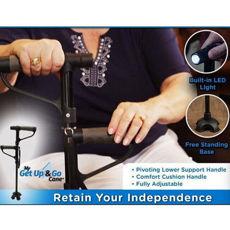 Folding non-slip walking stick with LED lighting 