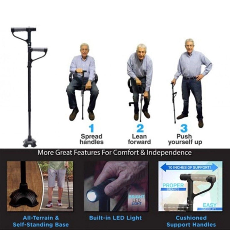 Folding non-slip walking stick with LED lighting 