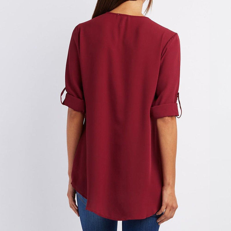 Shirt with zipper and V neck