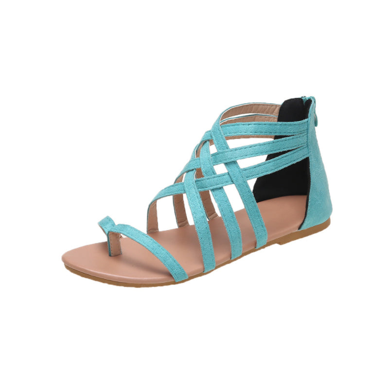 Flat sandals with cross zipper for summer