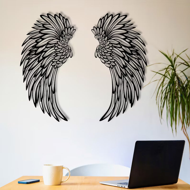 Black metal angel wings with LED lights