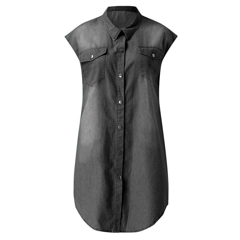 Short sleeve denim dress with pockets