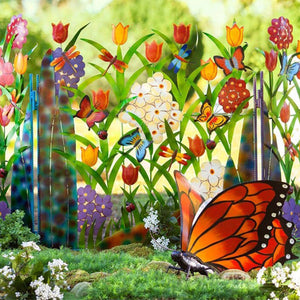 Colorful metal flower and butterfly garden decoration
