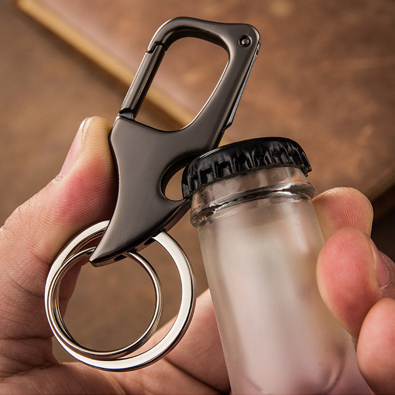 Keychain with multi-purpose bottle opener