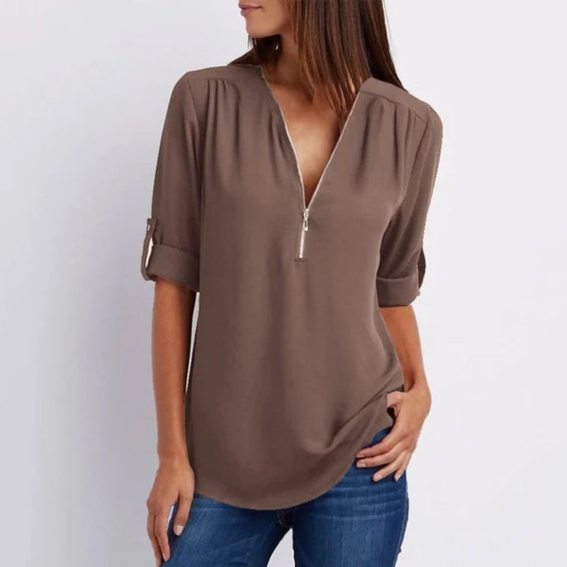 Shirt with zipper and V neck