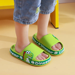 Slippers for children with a soft bottom with a dinosaur drawing