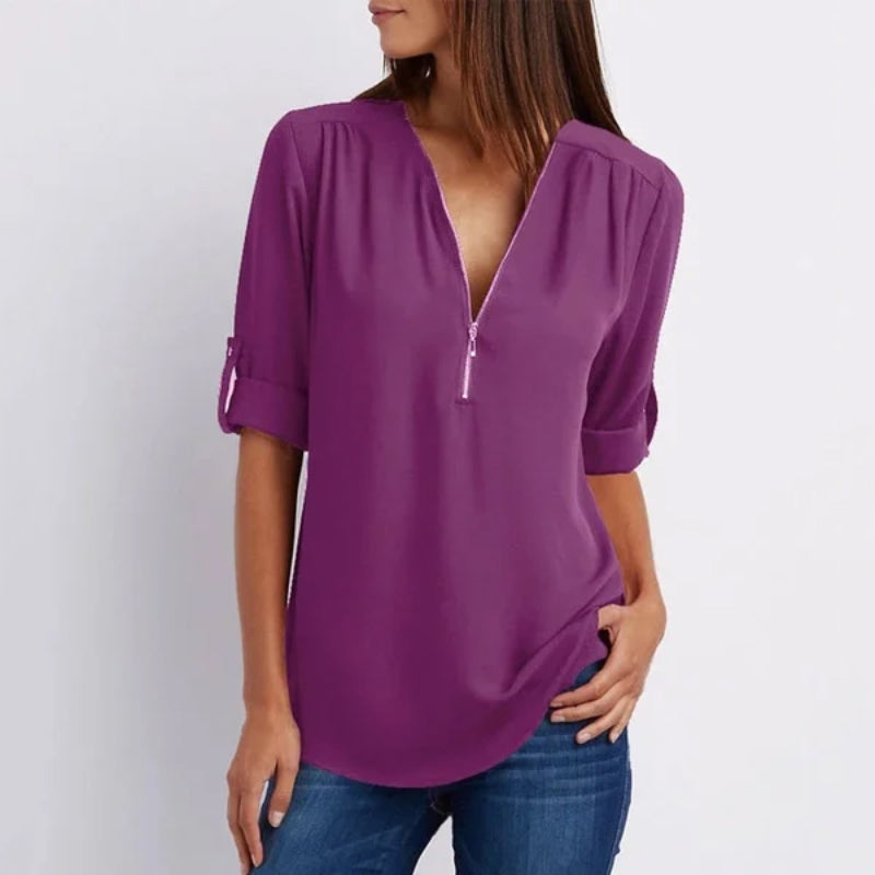 Shirt with zipper and V neck