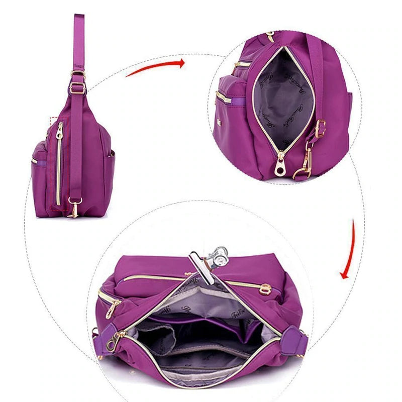 A bag with double zippers, a handbag and a shoulder bag 