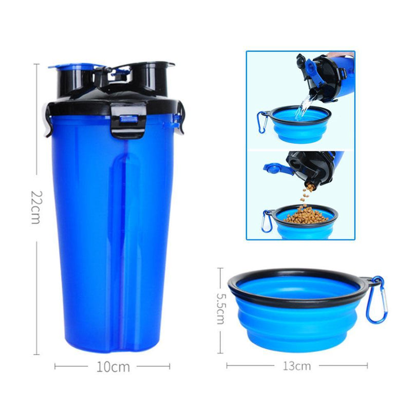 2 in 1 pet food and water bottle with collapsible bowl 