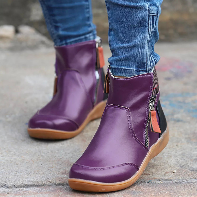 Waterproof ankle boots with zipper for women