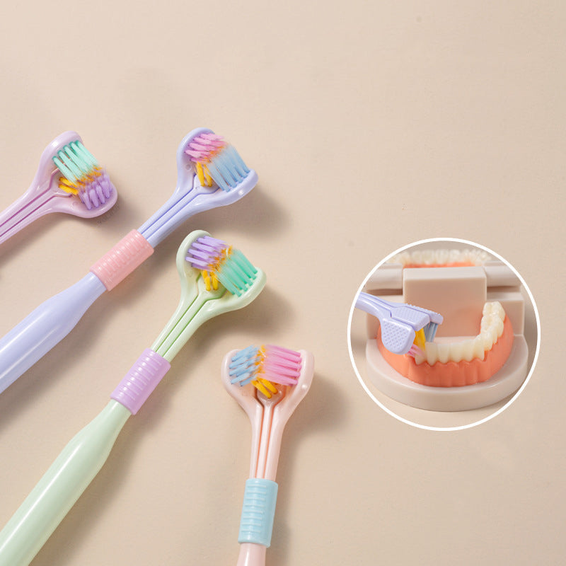 Three-sided V-shaped toothbrush