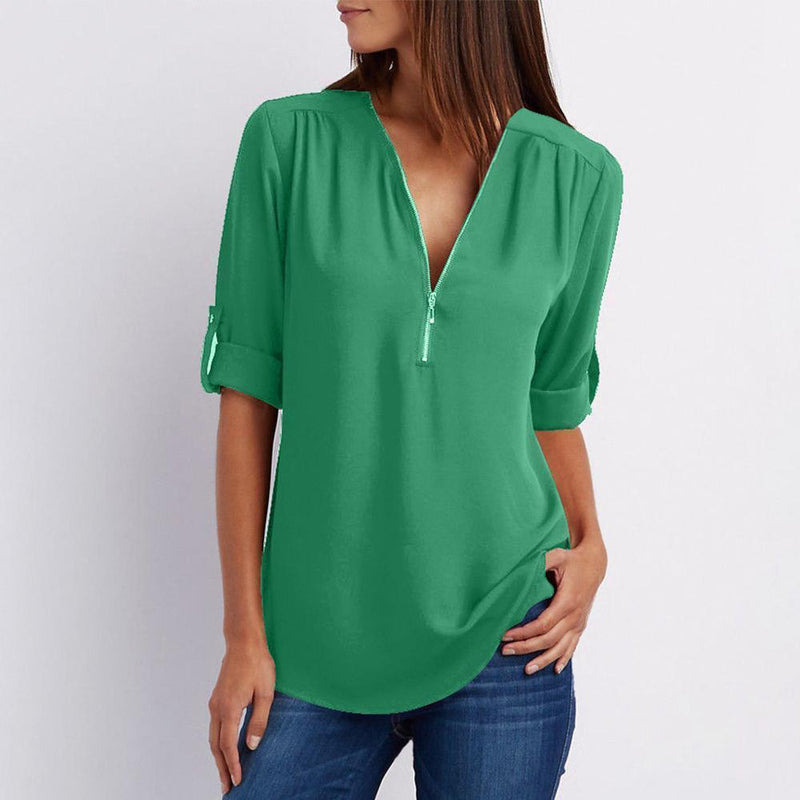 Shirt with zipper and V neck