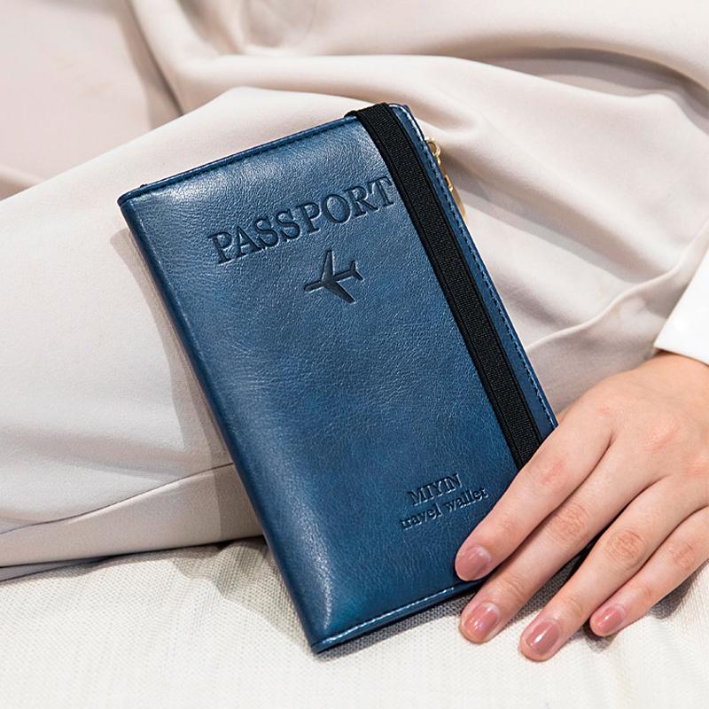 RFID blocking leather passport wallet