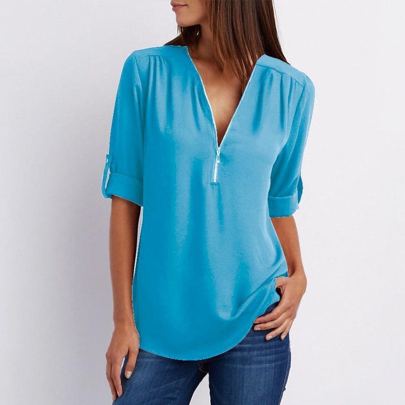 Shirt with zipper and V neck