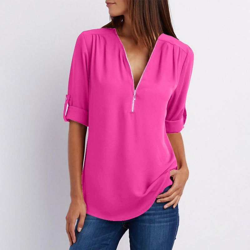 Shirt with zipper and V neck