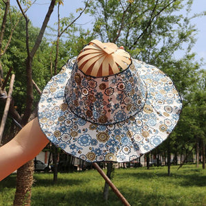 Bamboo sun hat with folding fan