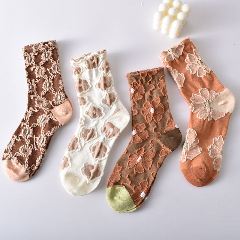 Elegant floral cotton socks for women 