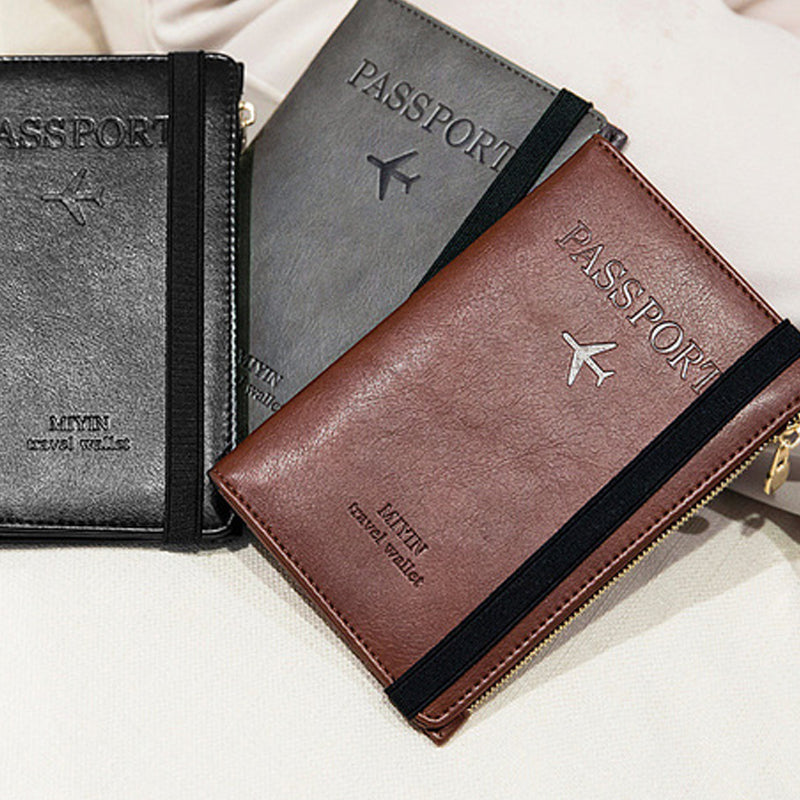 RFID blocking leather passport wallet