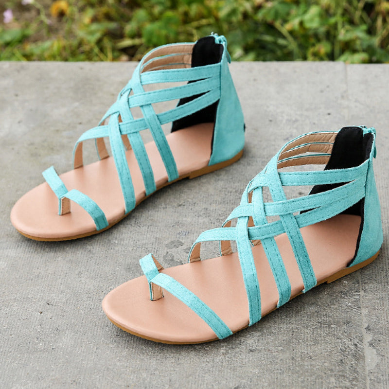 Flat sandals with cross zipper for summer