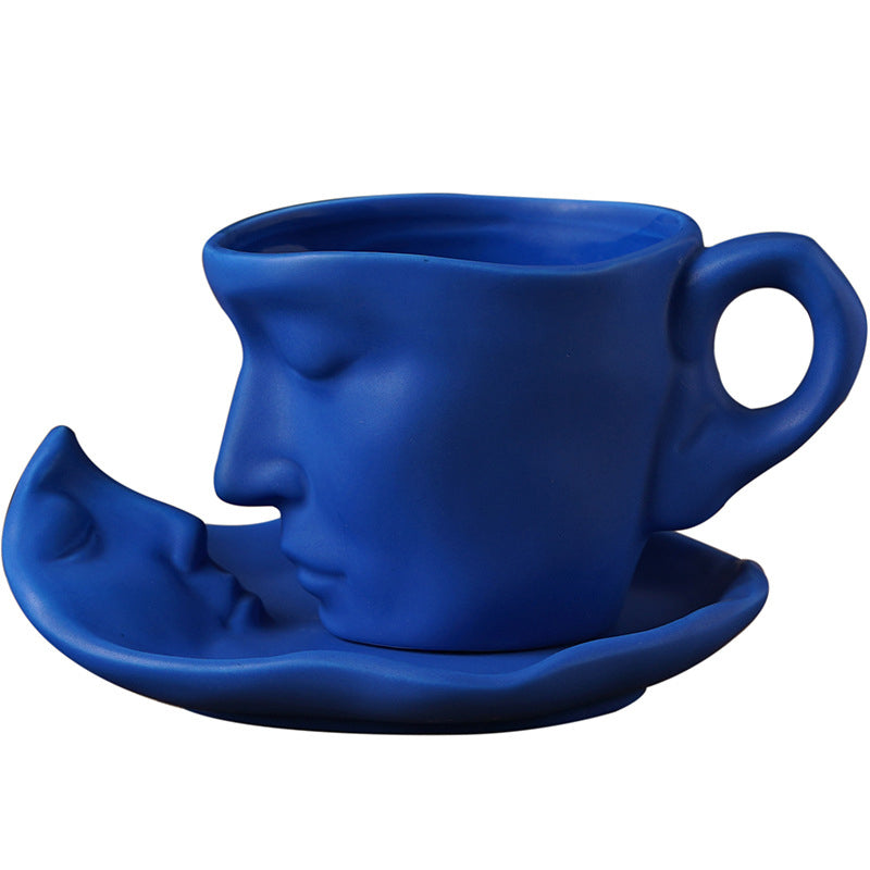 A creative coffee cup in the shape of a ceramic face